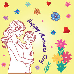 Art & Illustration A collection of minimalistic line icons themed around Mother's Day, Mother's Day Line Icons Set 