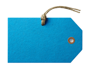 Blank Blue Gift Tag with Jute String on Transparent Background, PNG