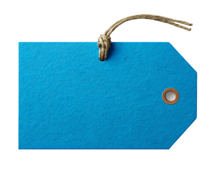 Blank Blue Gift Tag with Jute String on Transparent Background, PNG