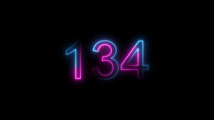 Dynamic circular and glowing neon number 134 illustration . on a black background. and creating a stunning 4k illustration .