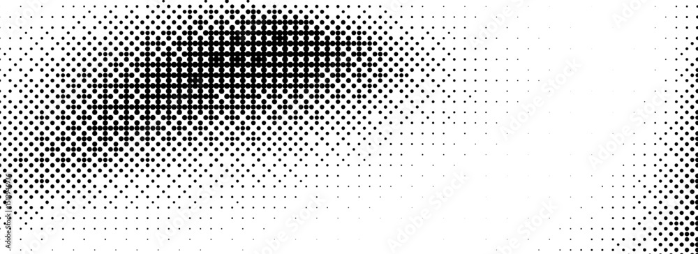 Fototapete Pixelated bitmap texture. Black dither pattern wallpaper. Abstract glitch gradient pattern. 8 bit video game background. Wide raster screen backdrop. Vector halftone rasterized overlay cover