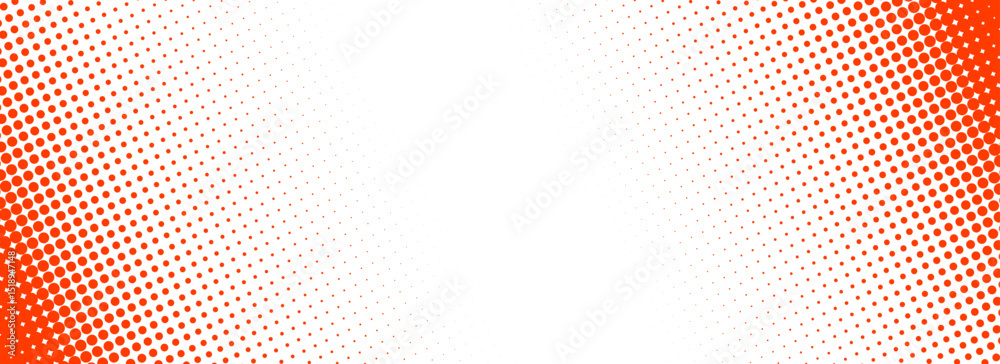 Poster Slash red halftone gradient texture. Vanishing cartoon polka dot background. Dotted corner gradation pattern. Fading comic pop art overlay backdrop. Vector slant frame halfton patern effect wallpaper