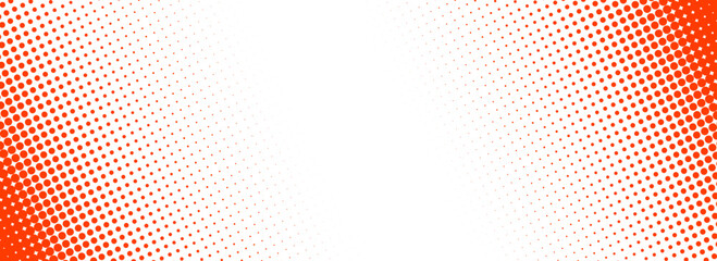 Slash red halftone gradient texture. Vanishing cartoon polka dot background. Dotted corner gradation pattern. Fading comic pop art overlay backdrop. Vector slant frame halfton patern effect wallpaper