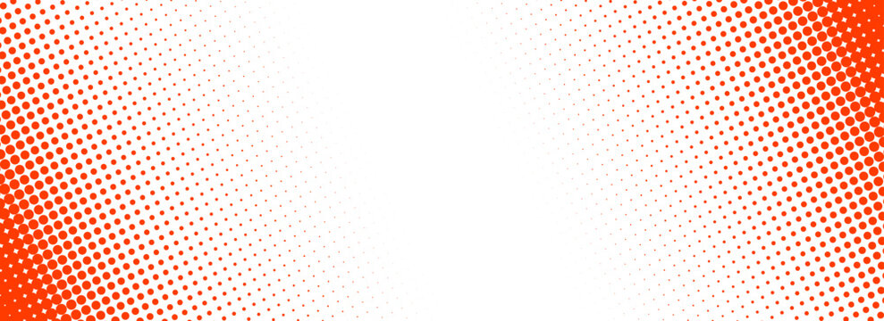 Slash red halftone gradient texture. Vanishing cartoon polka dot background. Dotted corner gradation pattern. Fading comic pop art overlay backdrop. Vector slant frame halfton patern effect wallpaper