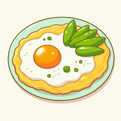 fried eggs with bacon and vegetables