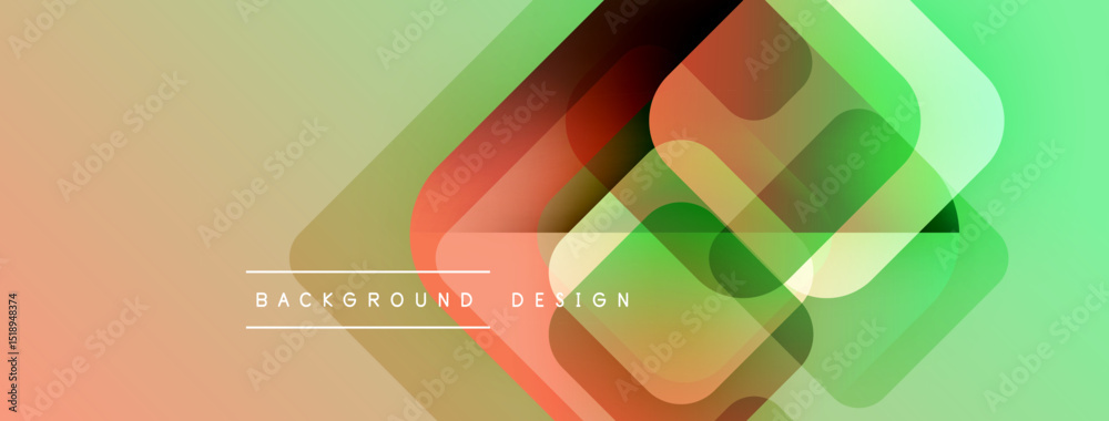 Poster abstract geometric shapes overlap. gradient colors blend from orange to green. minimalist design wit