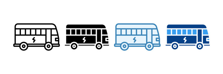 Electric Bus  Icon Set Multiple Style Collection