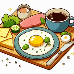 vector illustration of omelette and vegetables