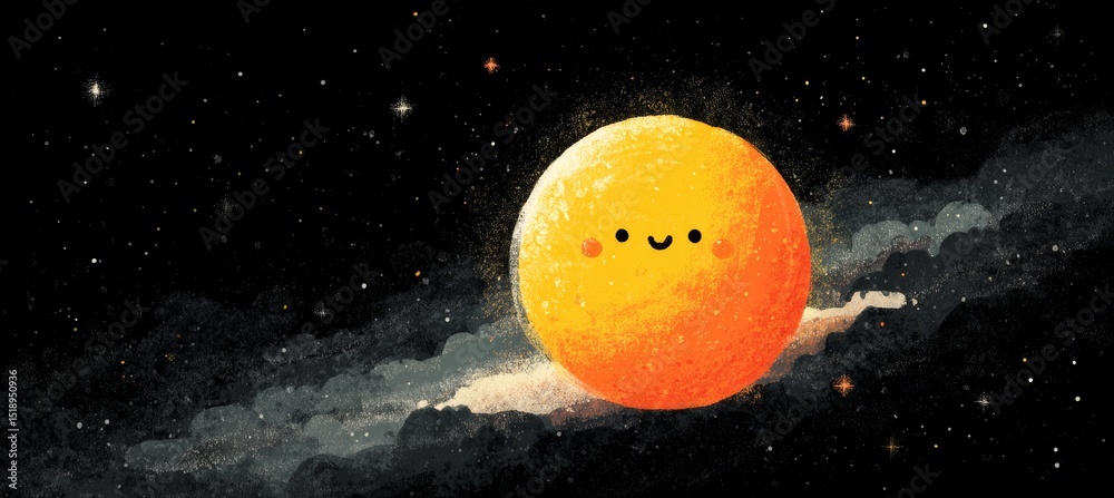 Aufkleber cute sun character on space. generative ai technology.