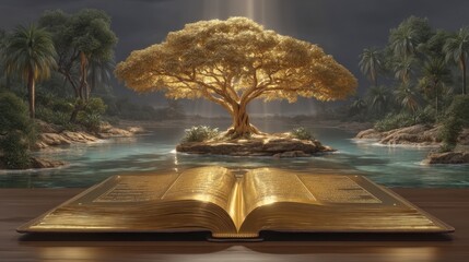 Golden Tree of Knowledge  Open Book  Paradise  Spiritual  Fantasy  Nature