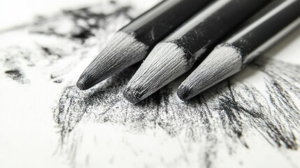 Close-up of Graphite Pencils on Charcoal Sketch