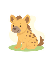 Cartoon hyena sitting on green patch with friendly expression, hyena soft color tones and stylized features make it perfect for playful children s content or safari-themed designs.