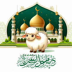 Eid al-Adha Celebration with a Lamb and Mosque
