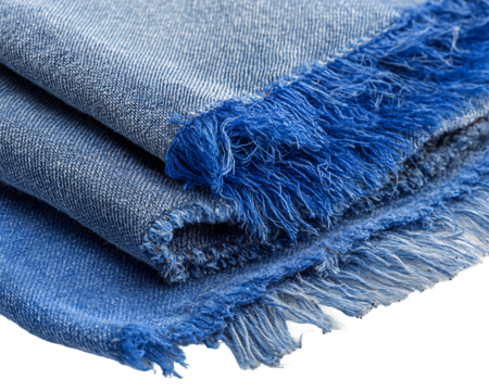 Blue Denim Fabric with Frayed Edges Close Up, PNG