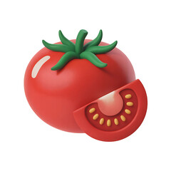 Juicy Red Tomato with a Sliced Piece Showing Seeds and Pulp Perfect for Food and Culinary Designs