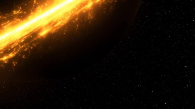 glowing gold nebula in dark space slowly turning
