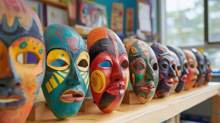 Vibrant Hand-Painted Masks on Display