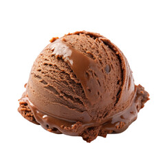 Isolated scoop of chocolate ice cream with some melted chocolate syrup on transparent background