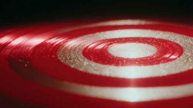 Red and Silver Circular Target  Close up  Glitter Texture  Abstract Background  Cinematic