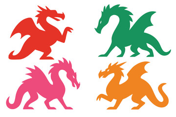 Fototapeta premium Dragon Snake illustration, colorful minimalist style, mid-century modern, childlike shapes, whimsical character design, no outlines, solid colors, stylized proportions