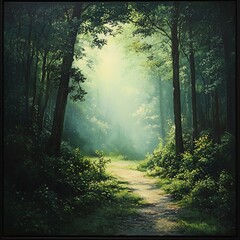 A forest path bathed in morning light and mystery.