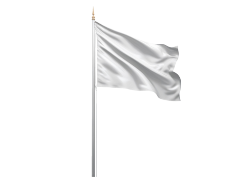 Plain white flag waving smoothly isolated on transparent or white background