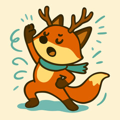 A fox wearing antlers pretending to be a reindeer.