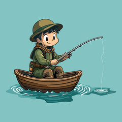 a child is fishing from a boat