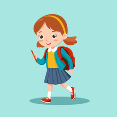 a girl is walking to school