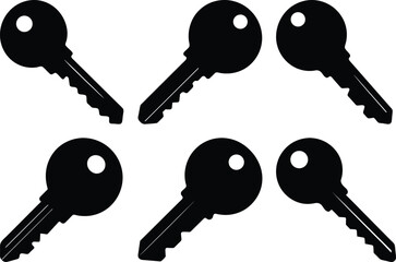 A vector illustration of six keys in black and white simple style
