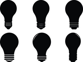 Collection of six light bulb silhouettes representing bright ideas and innovation