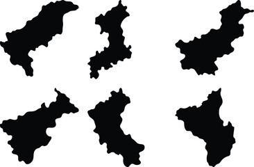 Silhouette set of world maps representing various countries and regions