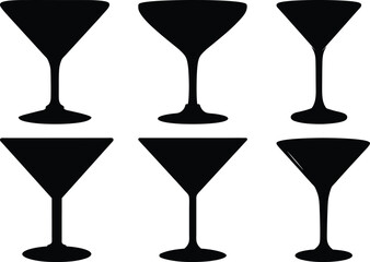 Silhouette Arrangement of Cocktail Glasses Illustrating Different Design Variations and Styles