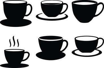 A collection of black and white teacups and coffee mugs illustrations