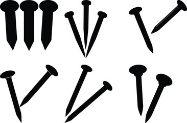 Black and White Illustration of Various Nails Arranged in Different Groups