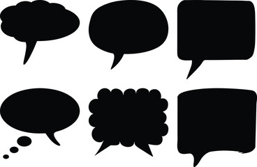 Variety of Unique Black Speech Bubbles on a White Background, Vector Art