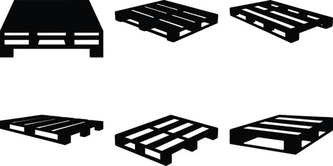 Collection of Different Wooden Pallet Designs in Solid Black Shapes