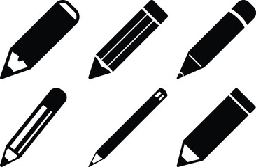Variety of Black and White Pencil Designs in Minimalist Vector Graphics