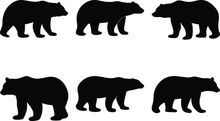 Collection of Bear Silhouettes in Black and White, Presented in Two Rows
