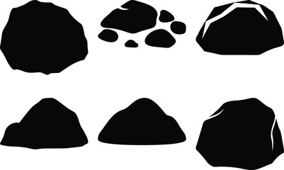 Silhouette of assorted rocks and stones in black and white illustration