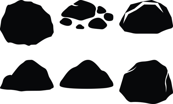 Silhouette of assorted rocks and stones in black and white illustration