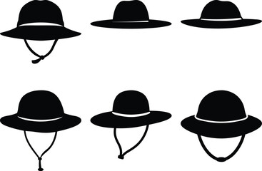 Collection of Black and White Hat Icons in a Graphic Arrangement