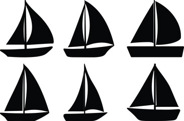 Silhouette of six sailing boats in a two by three grid pattern