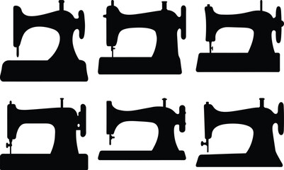 A Silhouette Pattern of Six Vintage Sewing Machines on a White Background