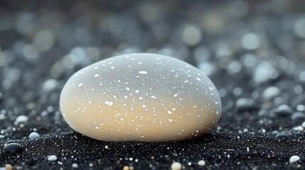 Speckled Stone on Dark Sand Beach Serenity and Calm