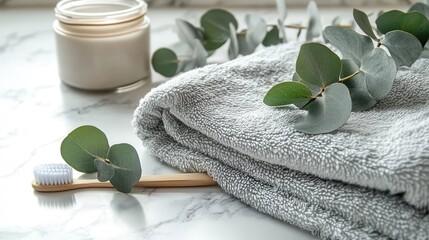 Soft Towel Eucalyptus Leaves Bamboo Toothbrush Cream Jar