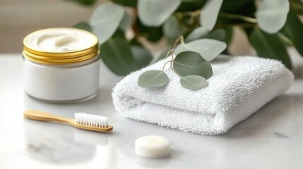 Serene Spa Setting Cream Jar Towel Toothbrush Candle