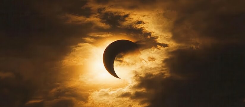 Partial Solar Eclipse in Dramatic Cloudy Sky