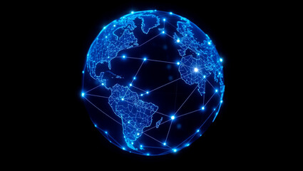 Global Network Interconnected World, Digital Connections, Futuristic Earth