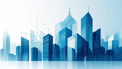 未来都市の青いシルエット/幾何学が描くデジタルシティ